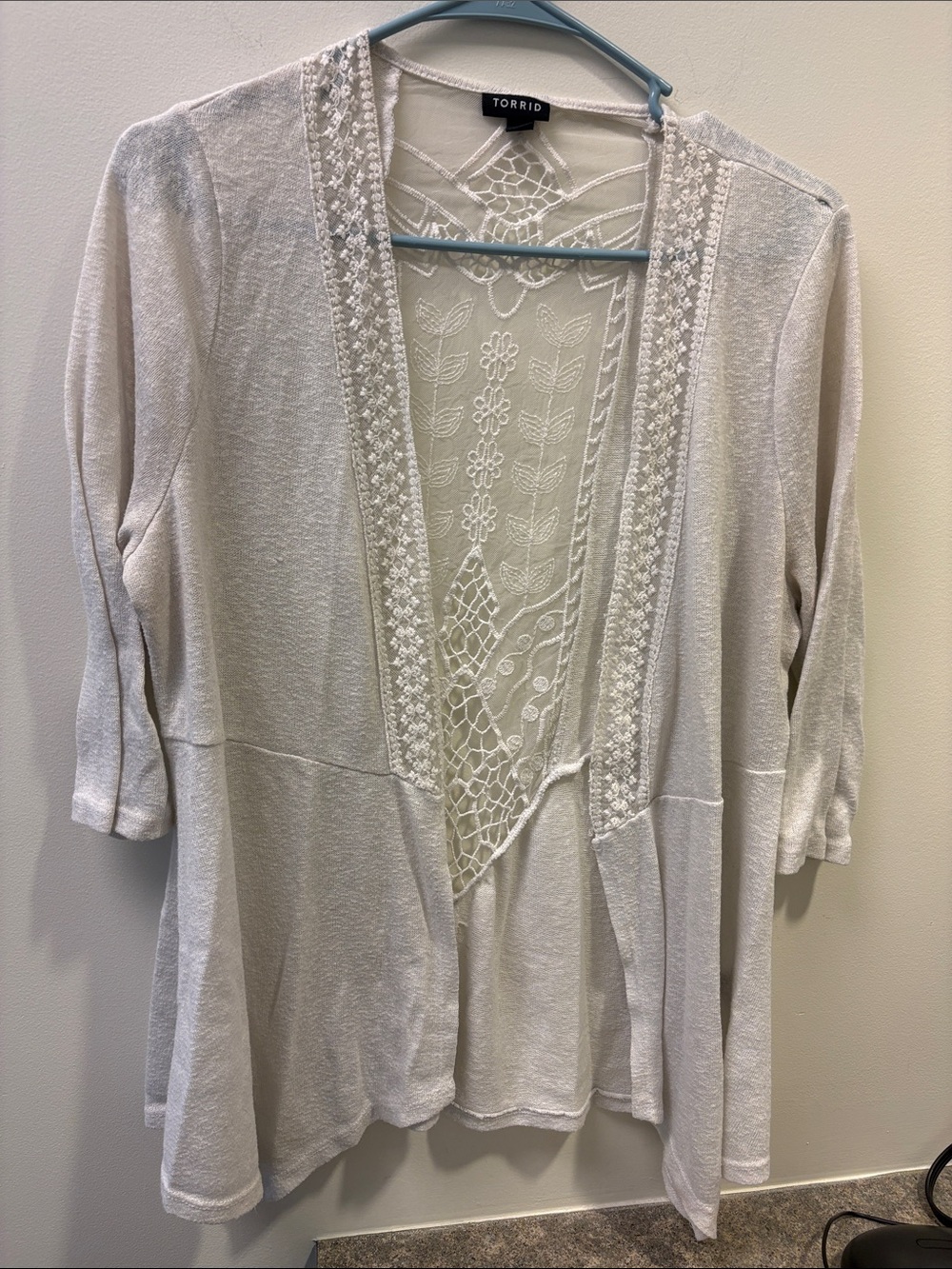 torrid Cream Crochet-Back Open Front Cardigan
